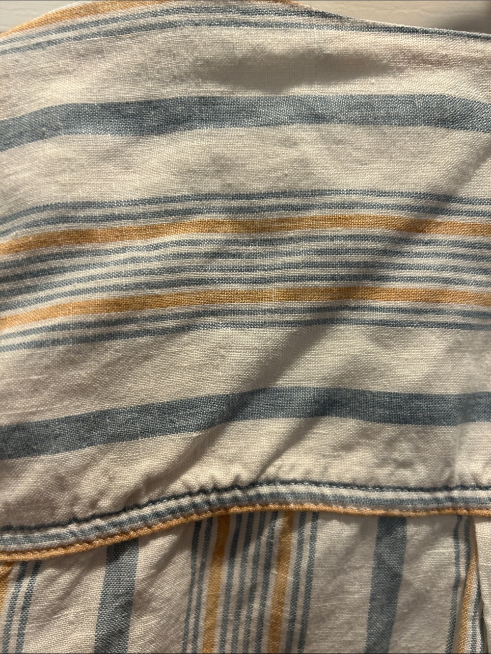 Faherty Striped V-Neck Linen Dress in White, Light Blue, Tan - Picture 9 of 10
